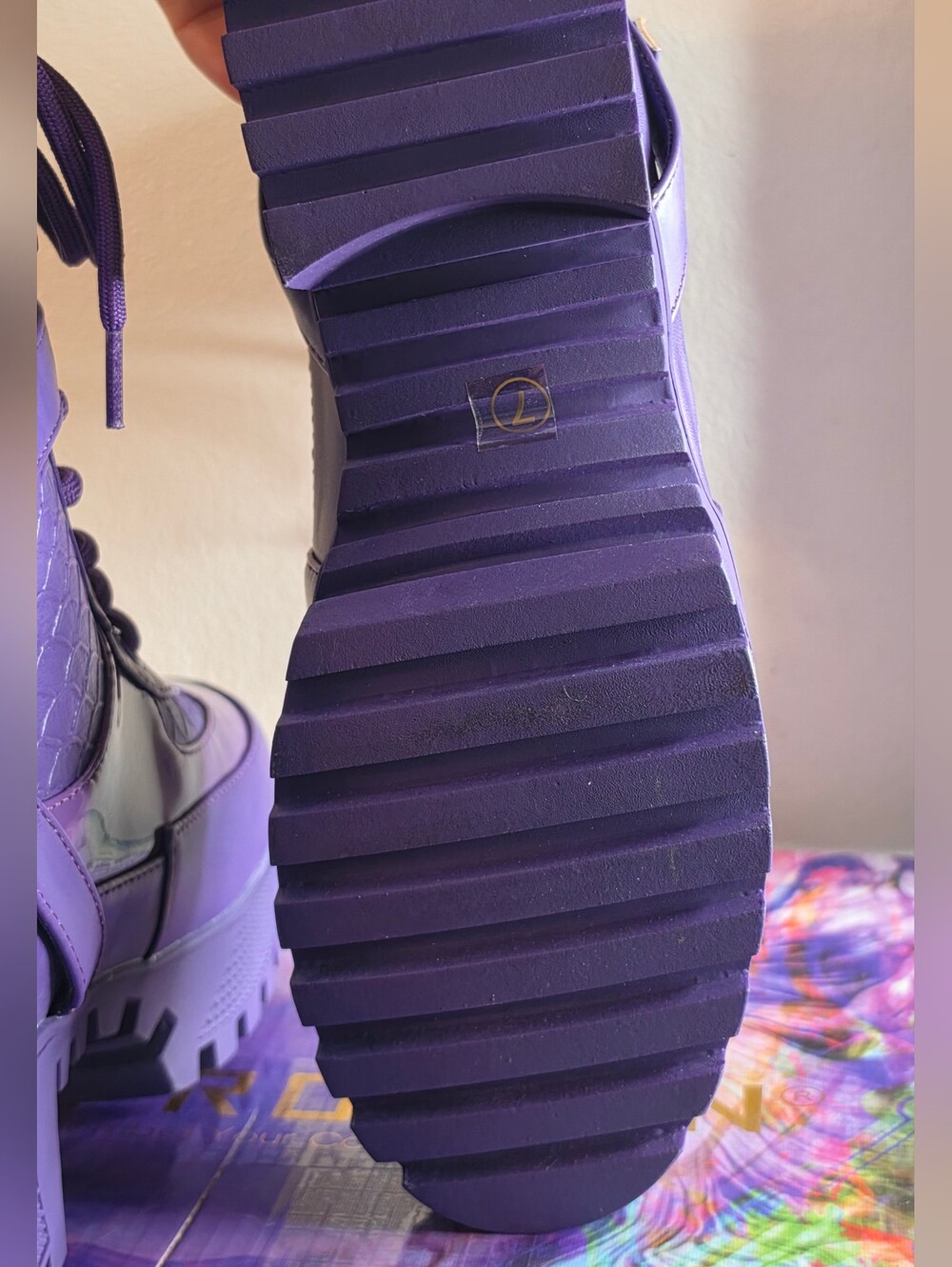Cape Robbin Glossy Purple Platform Lace-Up Combat Boots - Picture 3 of 7